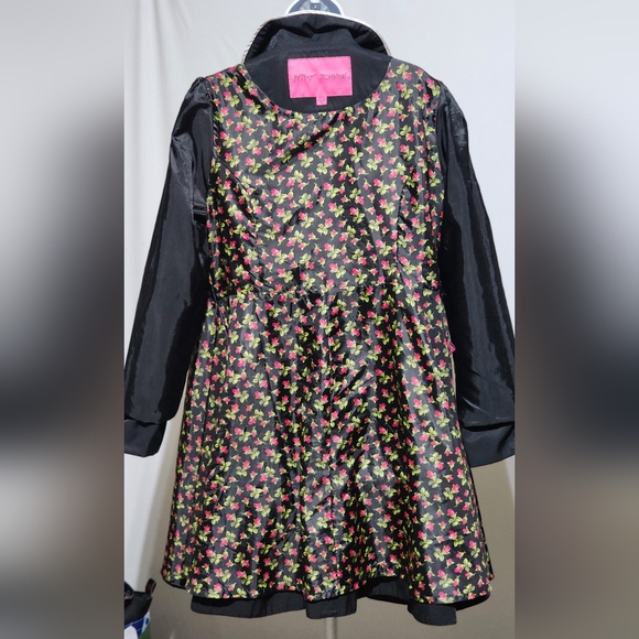 **Not Available*Betsey Johnson Black Bow Floral Inner Coat Peacoat XL - Picture 6 of 9